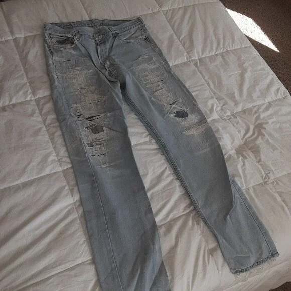 Levi's 501 Jeans Super Distressed Blue Denim Pants 34X32